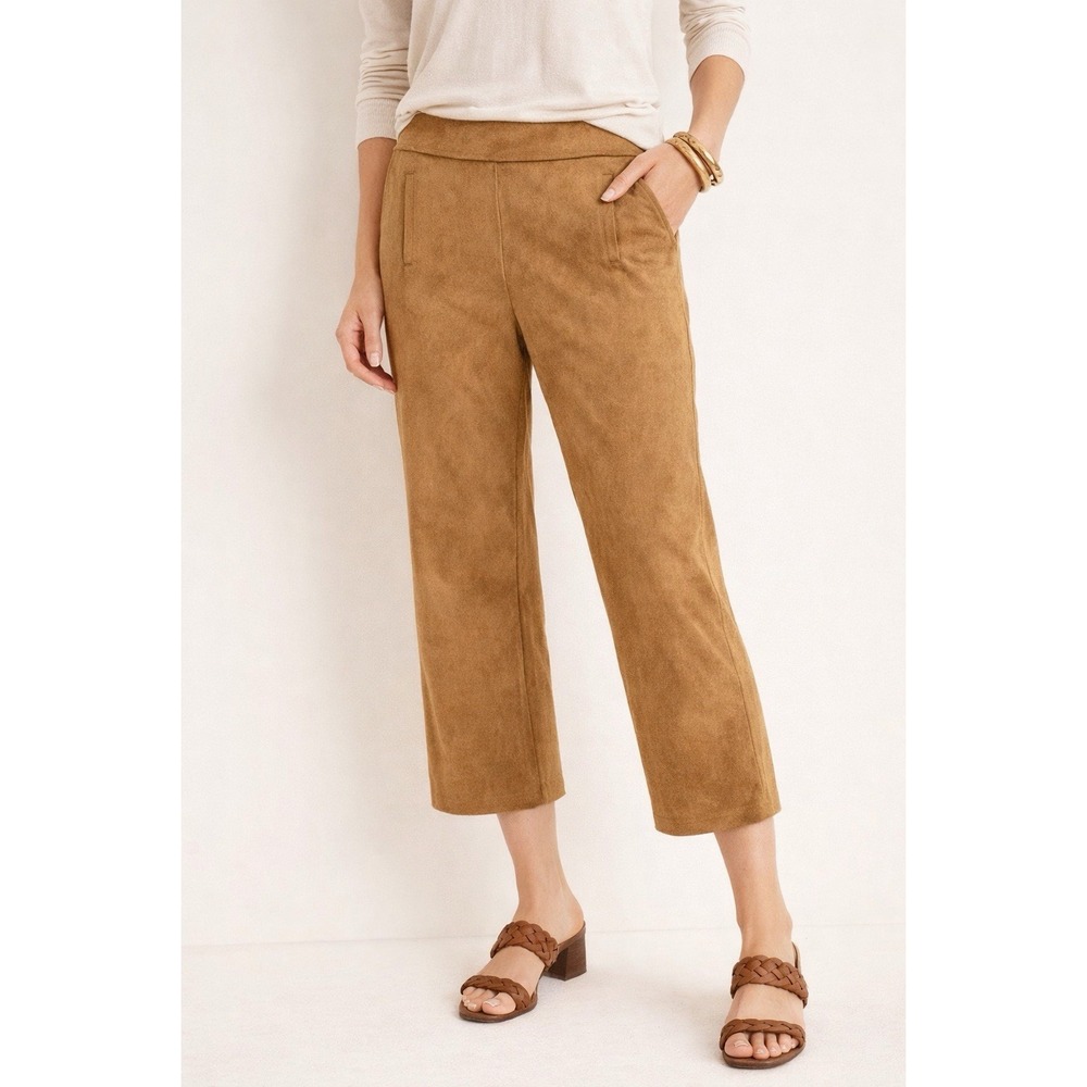 Chico's Faux Suede Crop Pants Gingerbread Brown Stretch Pull On Size 0 NEW